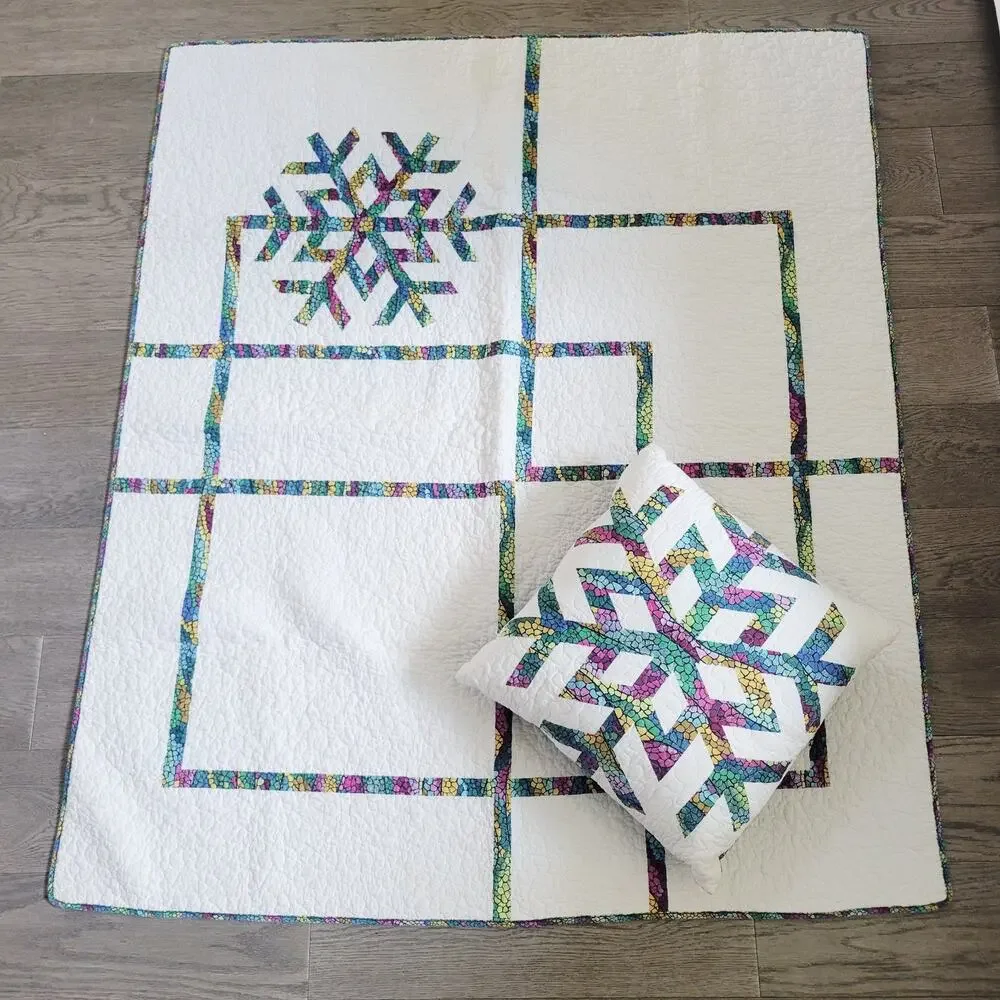 Rare Twin Size Vintage Quilt with Pillow Star design Multicolor